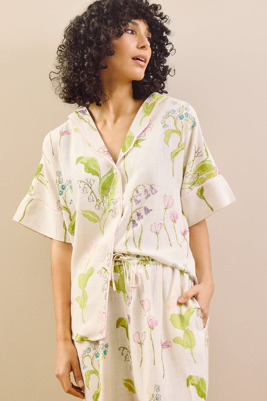 Cream Mayflower linnenmix oversized pyjama