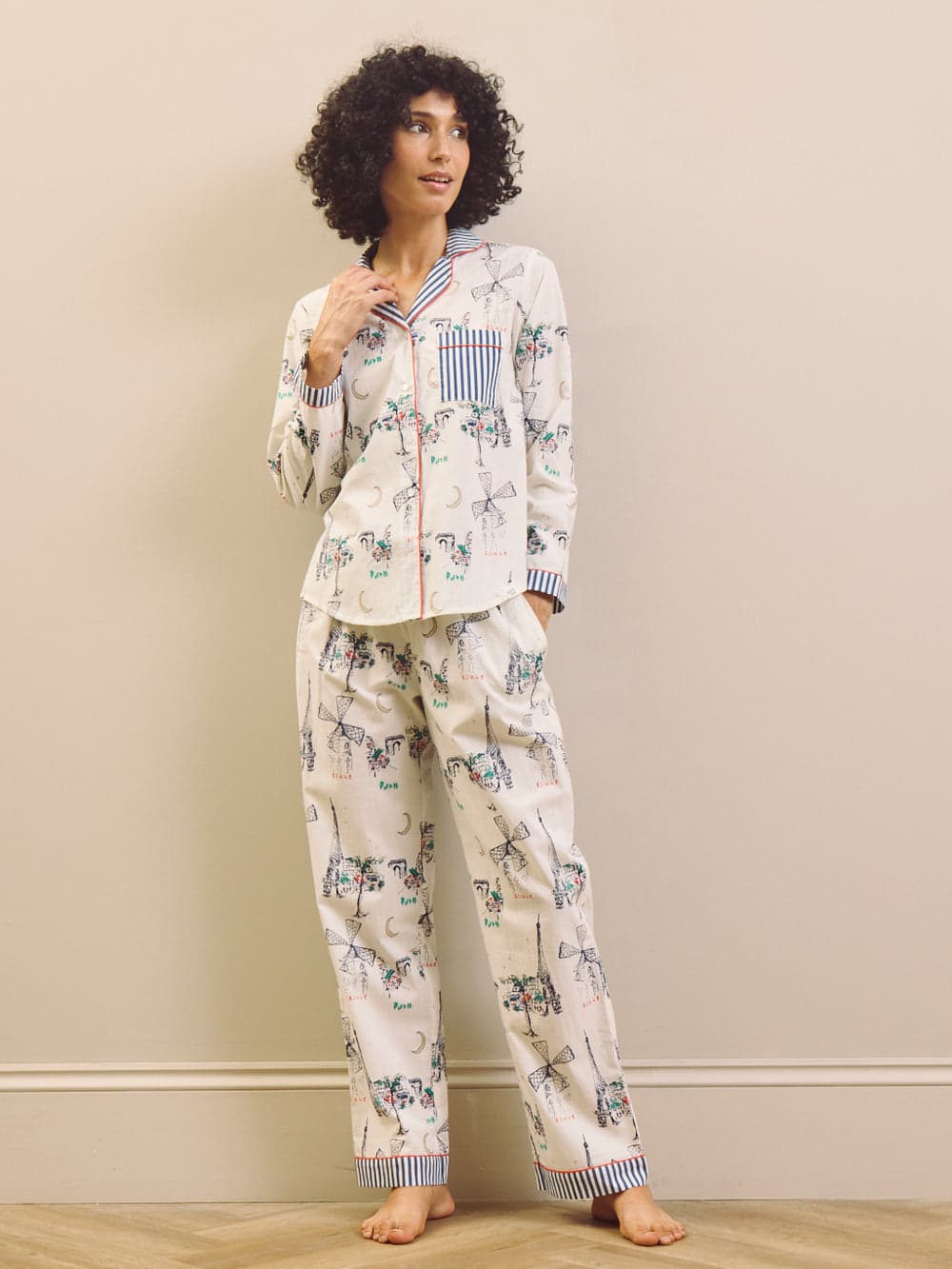 Moulin Snooze traditionele katoenen pyjama, warm wit