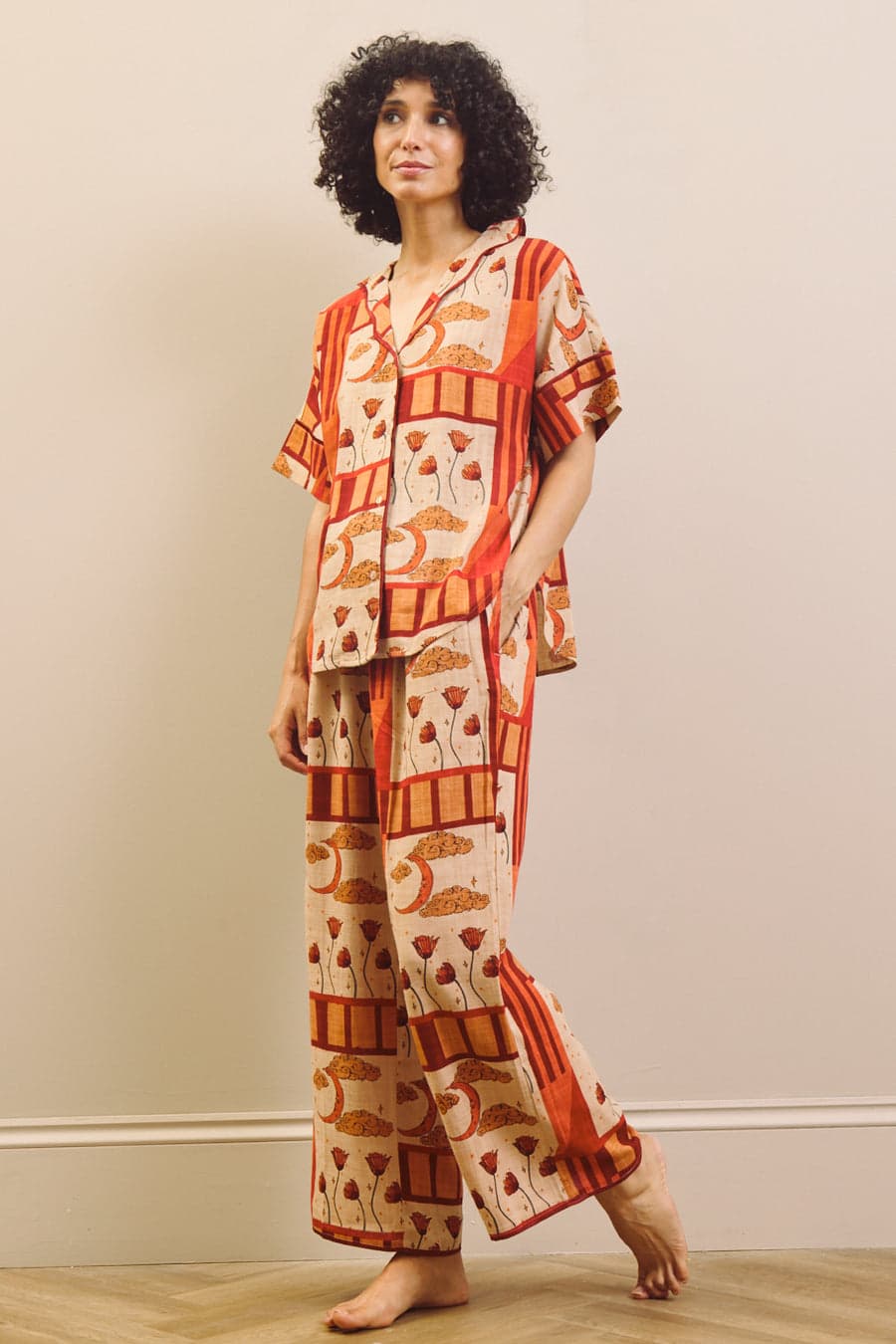 Sky Flower patchwork linnenmix pyjamaset